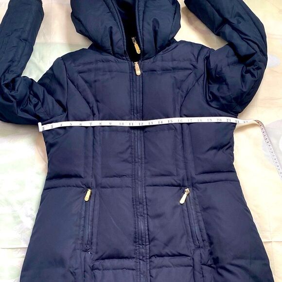 Vince Camuto Womens Puffer Down Hooded Coat Navy Blue Double Zip Pockets - Picture 3 of 16